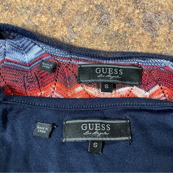 Guess Lightweight Knit Dress Multicolor Chevron 3/4 Sleeves with Navy Blue Slip - Picture 7 of 11